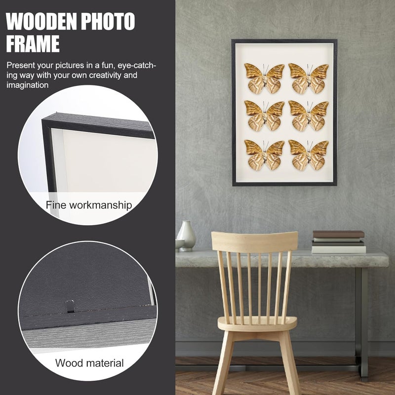 Wooden Photo Frame A3 (29.7x42cm) Black Hollow Wall-mounted and Desk Display Frame Rustic Solid Wood Photo Holder for Home Décor and Office Use - Image 3
