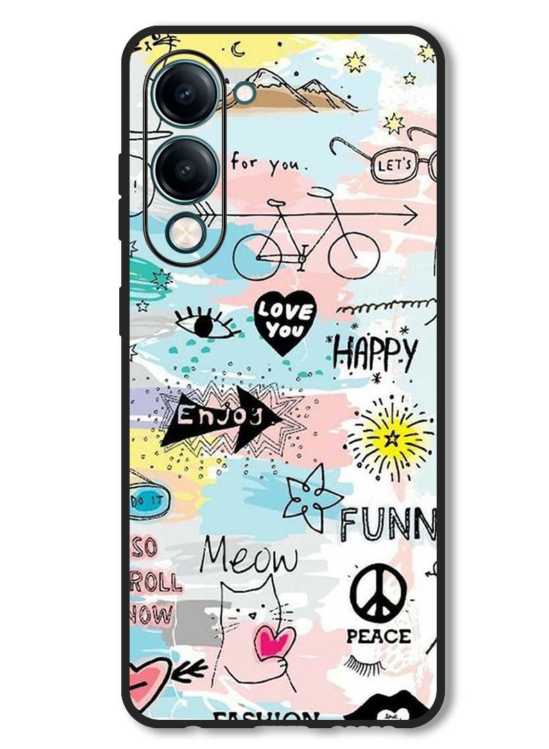 Theodor Case Compatible with Vivo Y29s Protection Shockproof Bumper Cover Doodle Art - Image 1