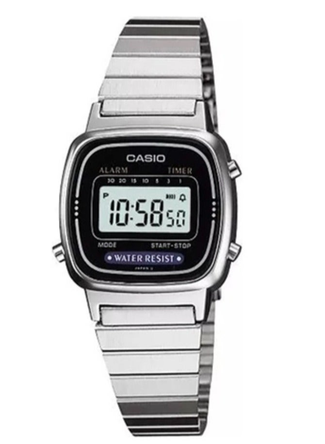 كاسيو ساعة رقمية من الفولاذ المقاوم للصدأ مقاومة للماء للنساء LA-670WA-1D - 25 مم - فضي - Image 1