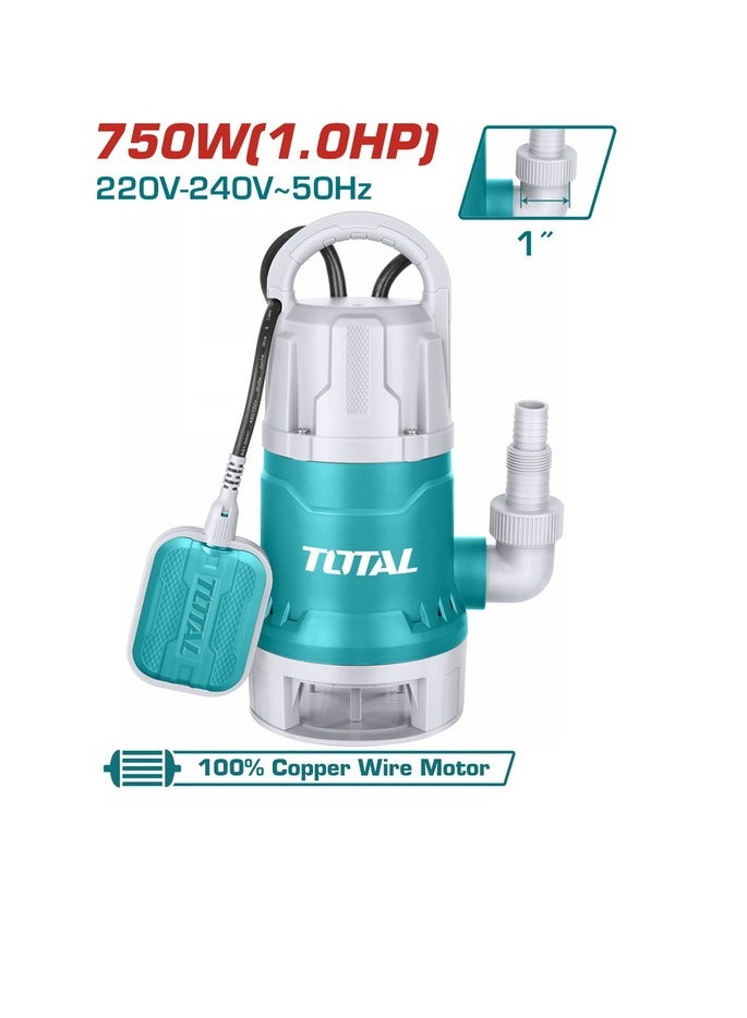 TOTAL Total Submersible Sewage Water Pump 750W (1.0HP) – 8m Head, 217L/min Flow, Dirty Water Pump with Float Switch, Copper Motor, for Drainage, Sump, and Sewage Applications  - Image 1