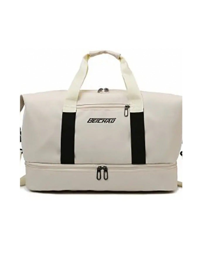 Large Capacity Duffel Bag, Cream Color, Gym Bag, Travel Bag - Image 1