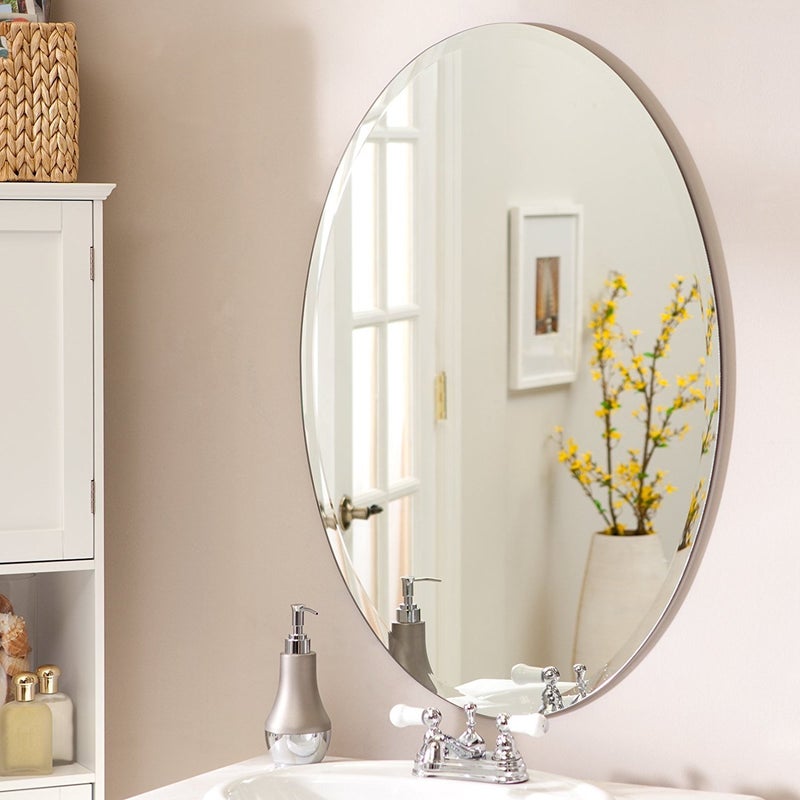 SDG Glass Frameless Oval Wall Mount Bathroom Mirror 18 X 24Inch SilverUnframed