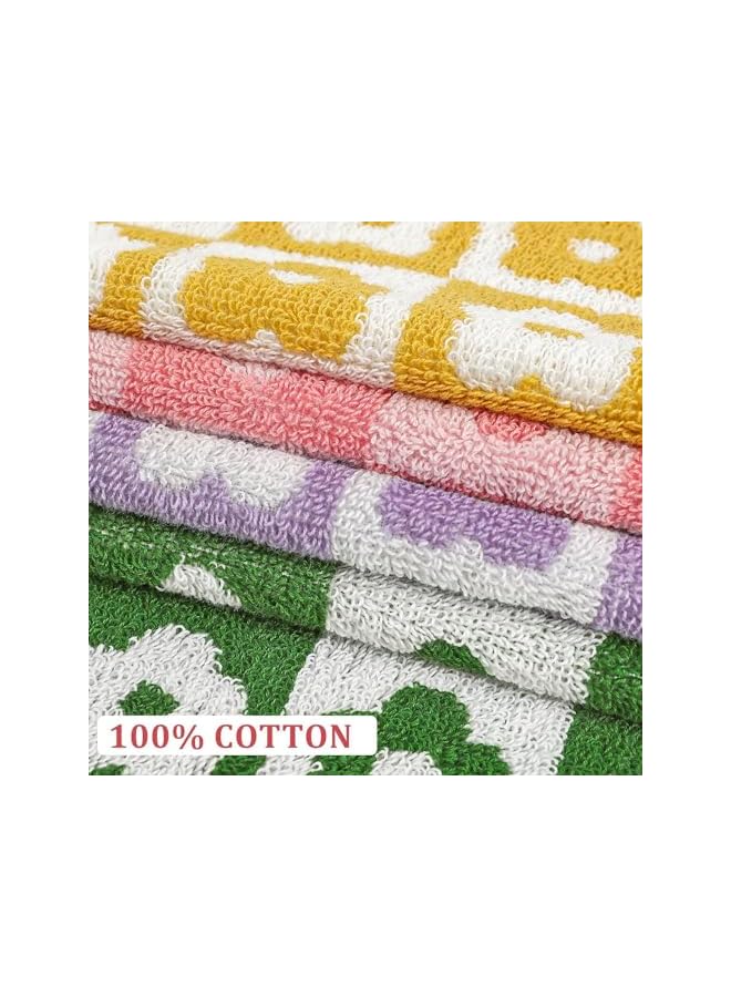 The Bros 4 Pcs Hand Towels Checkered Floral, 100% Cotton Bathroom Towels Checkered Towel, Soft Absorbent Hand Towels for Bathroom, 35 x 75cm Cute Patterned Face Towels for Bath Spa Gym Kitchen - Image 3