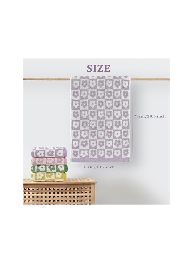 The Bros 4 Pcs Hand Towels Checkered Floral, 100% Cotton Bathroom Towels Checkered Towel, Soft Absorbent Hand Towels for Bathroom, 35 x 75cm Cute Patterned Face Towels for Bath Spa Gym Kitchen - Image 2