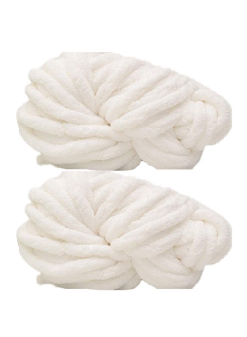 KASTWAVE 2 Pack of Soild Color Knitting Yarn Chunky Chenille Yarn for DIY Arm Hand Knitting Spin Yarn Blanket Hat Scarf Chunky Blanket Bag 500g(White)