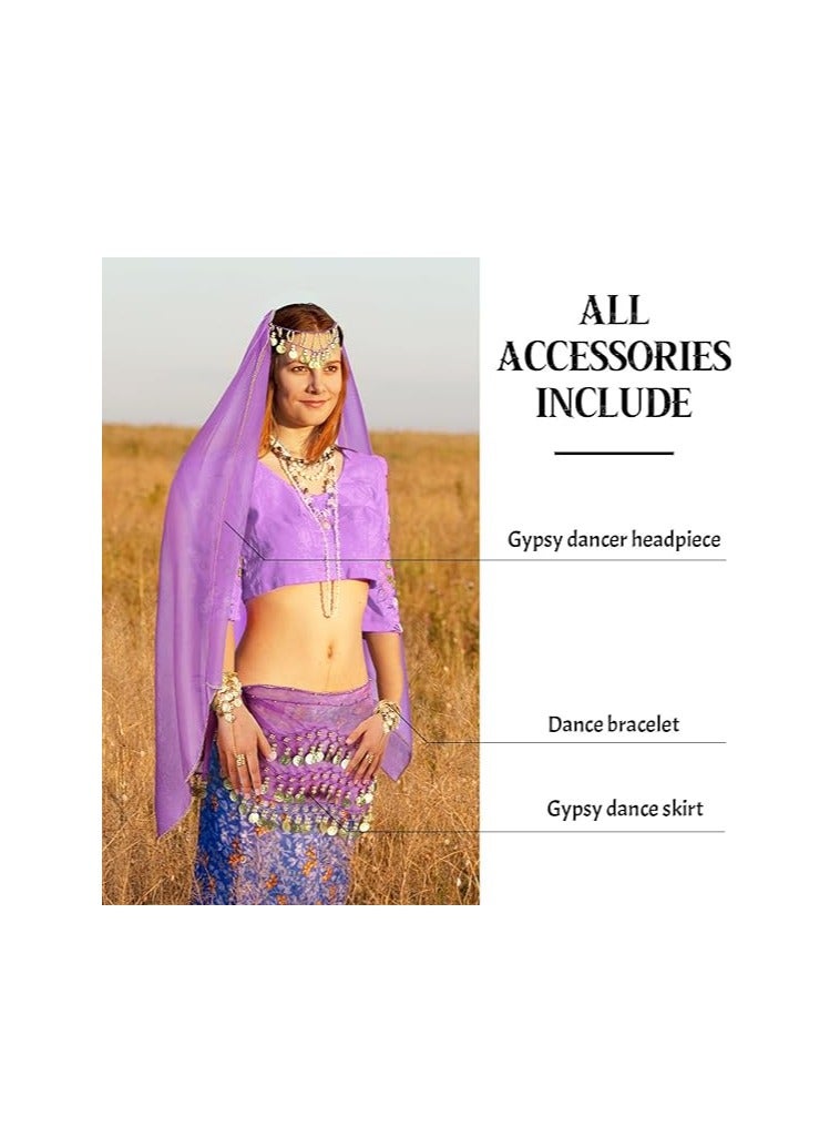 KASTWAVE Gypsy Costume Women Gypsy Belly Dance Accessories Gypsy Head Scarf with Coins Gypsy Hip Scarf Bracelet Set - Image 2
