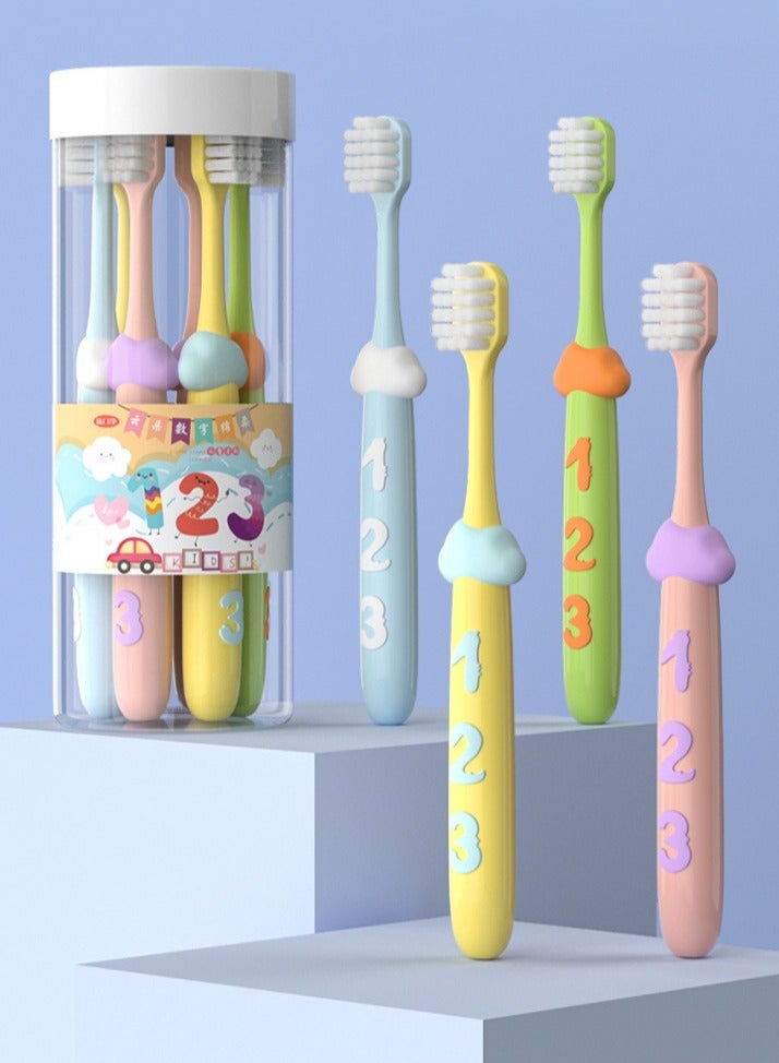 Children's Toothbrush 8-Pack, soft bristled toothbrush suitable for children aged 2-12, cute multi-color male and female toothbrushes, clean children's teeth, hair is not easy to fall off, digital handle, helps babies read  - Image 4