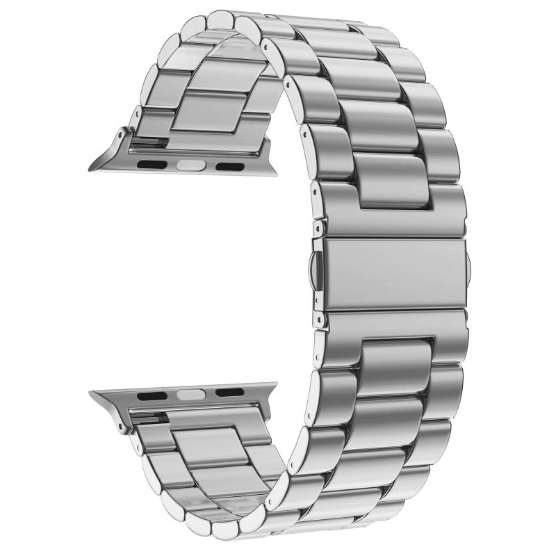 erorex For Apple Watch 42 / 44 / 45 / 46 / 49Mm Three Beads Fold Buckle Stainless Steel Watch Band(Silver) - Image 2