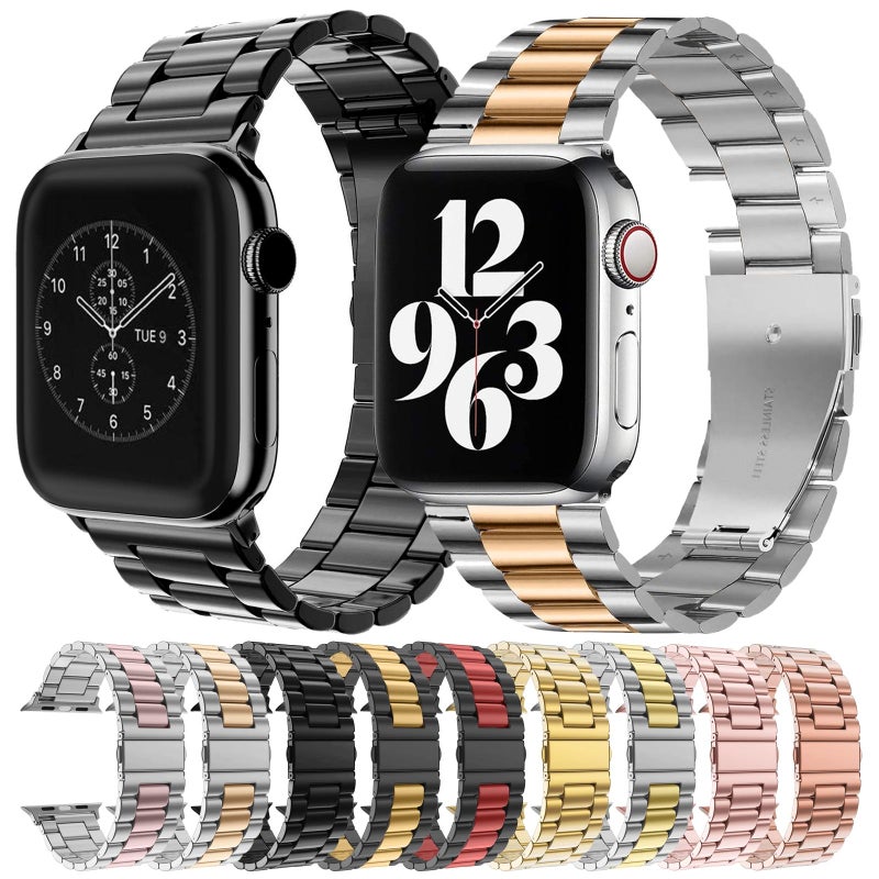 erorex For Apple Watch 42 / 44 / 45 / 46 / 49Mm Three Beads Fold Buckle Stainless Steel Watch Band(Silver) - Image 4