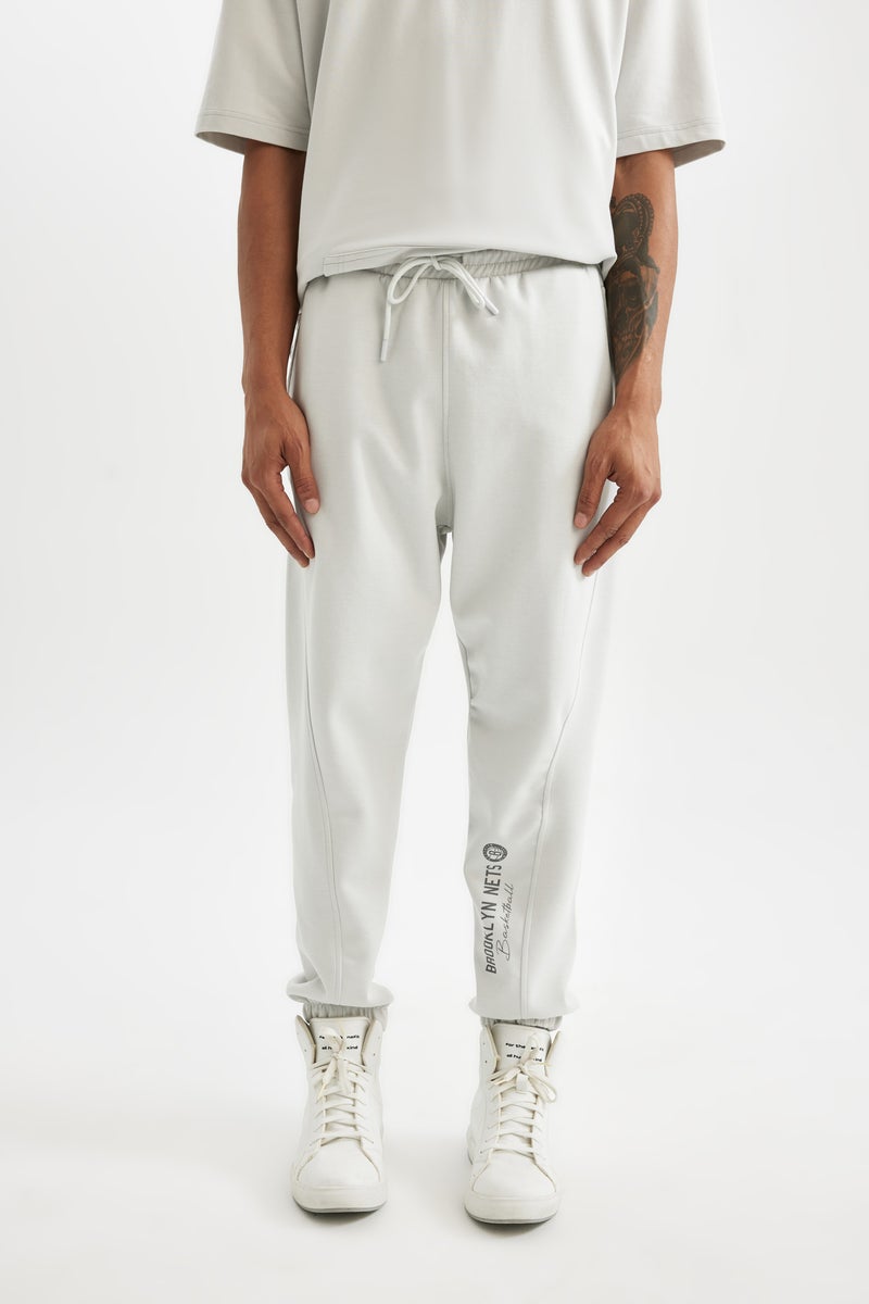 DeFacto Grey Man DeFactoFit NBA Brooklyn Nets Standard Fit Straight Leg Jogger Casual - Image 3