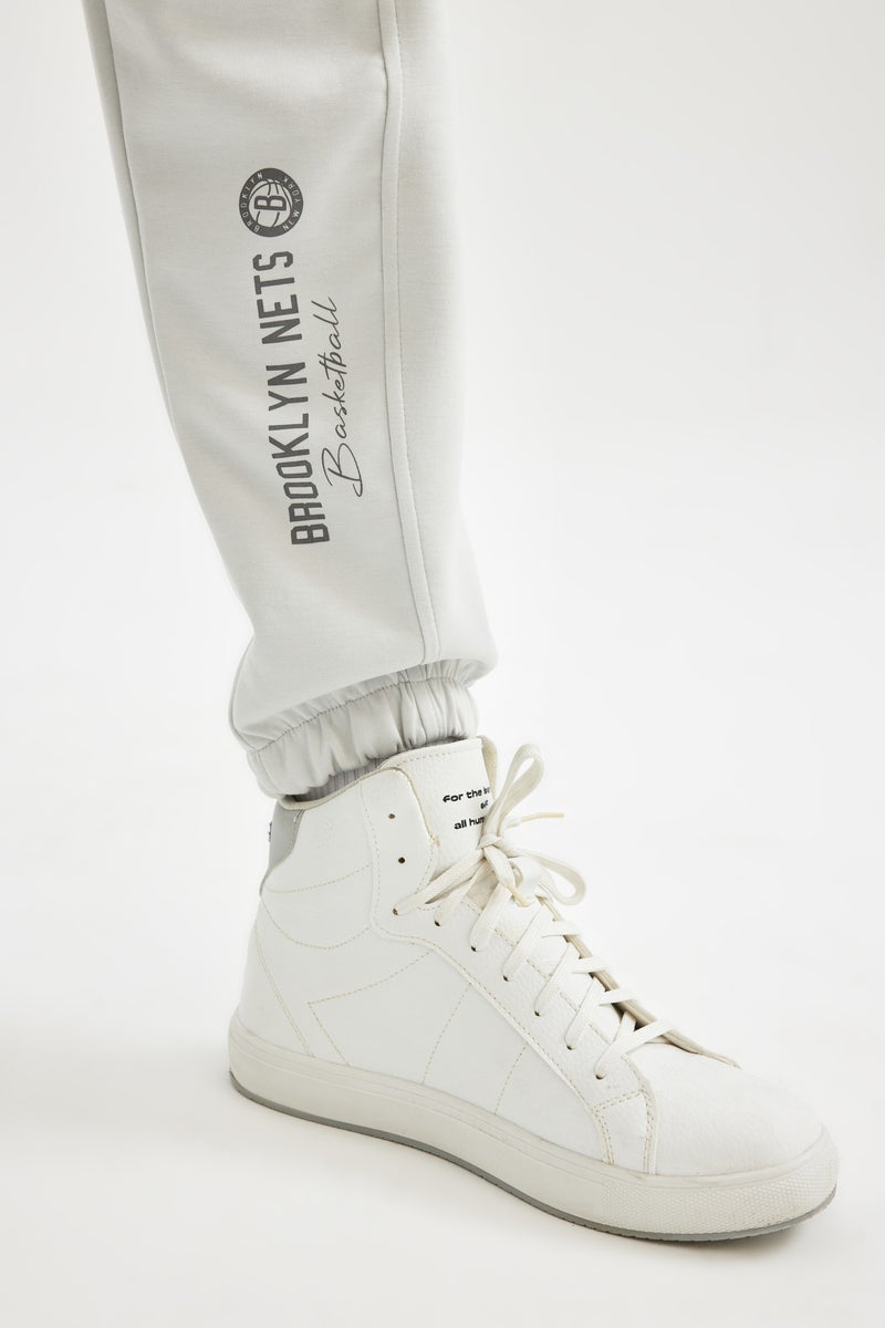 DeFacto Grey Man DeFactoFit NBA Brooklyn Nets Standard Fit Straight Leg Jogger Casual - Image 4