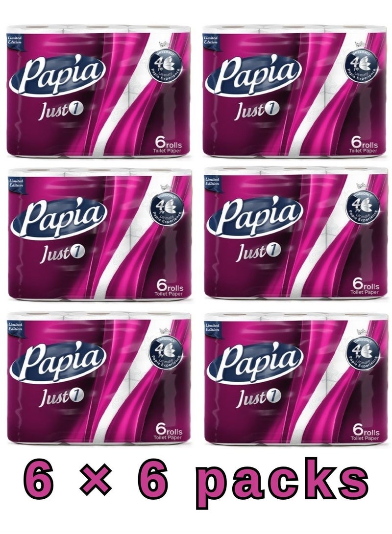 Papia Just One Bath Roll - 6 Rolls × 6 Pack – 4 Layers Soft and Strong - Image 1