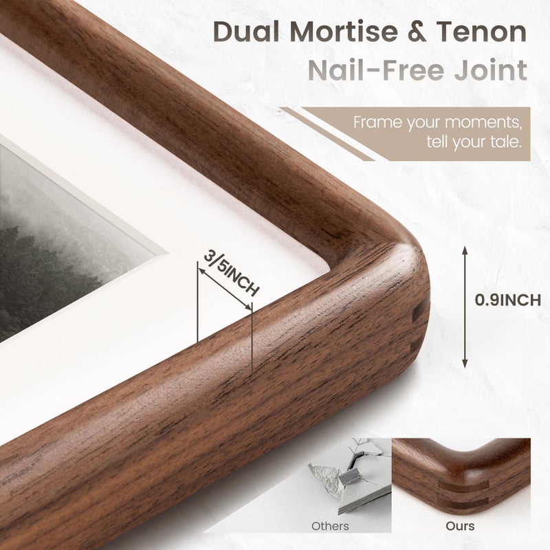 FLYJOE 16x20 Picture Frame, Natural Solid Walnut Wood Photo Frame with HD Tempered Glass, Rounded Corner Wooden Frame 16 x 20 Matted to 11x14, Horizontal or Vertical Wall Mounting - Image 3