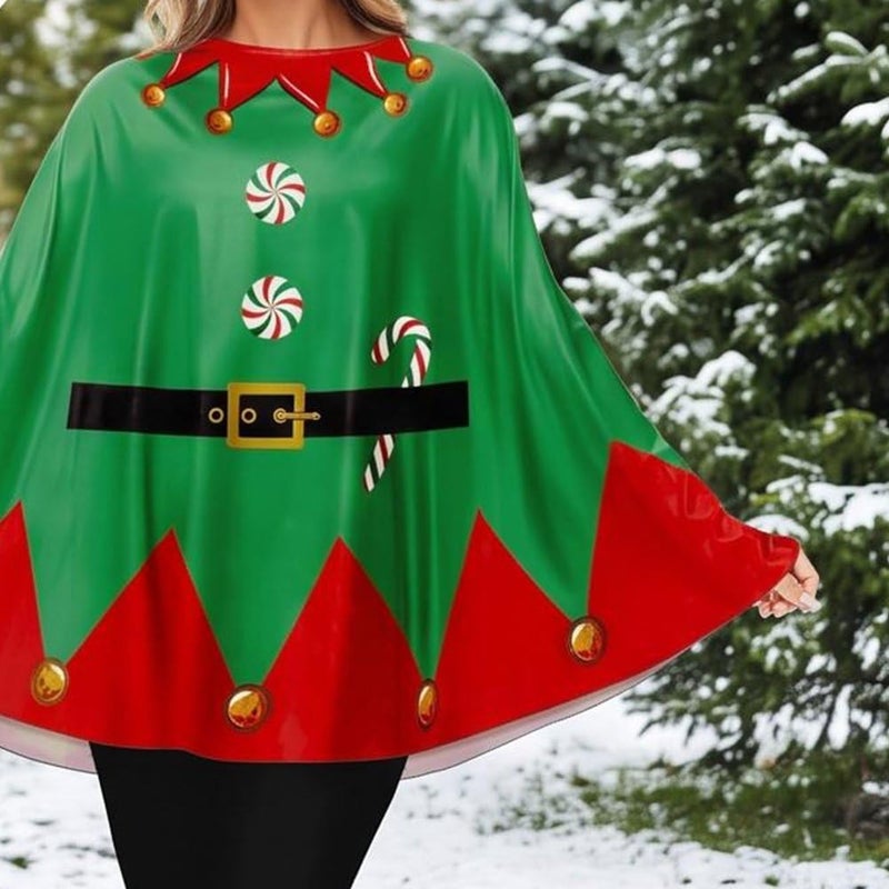 Vobumix Adult Christmas Cape for Women, Polyester Elf Shawl Cape for Xmas Party and Cosplay, 81 cm - Image 4
