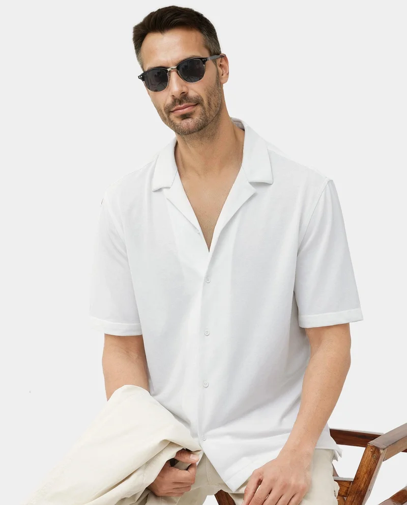 Rare Rabbit Men's Cuban Collar Knit Pique Shirt