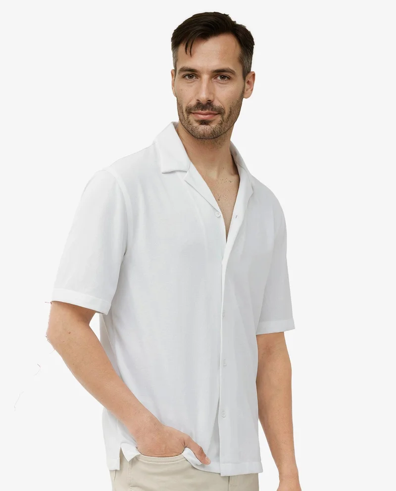 Rare Rabbit Men's Cuban Collar Knit Pique Shirt