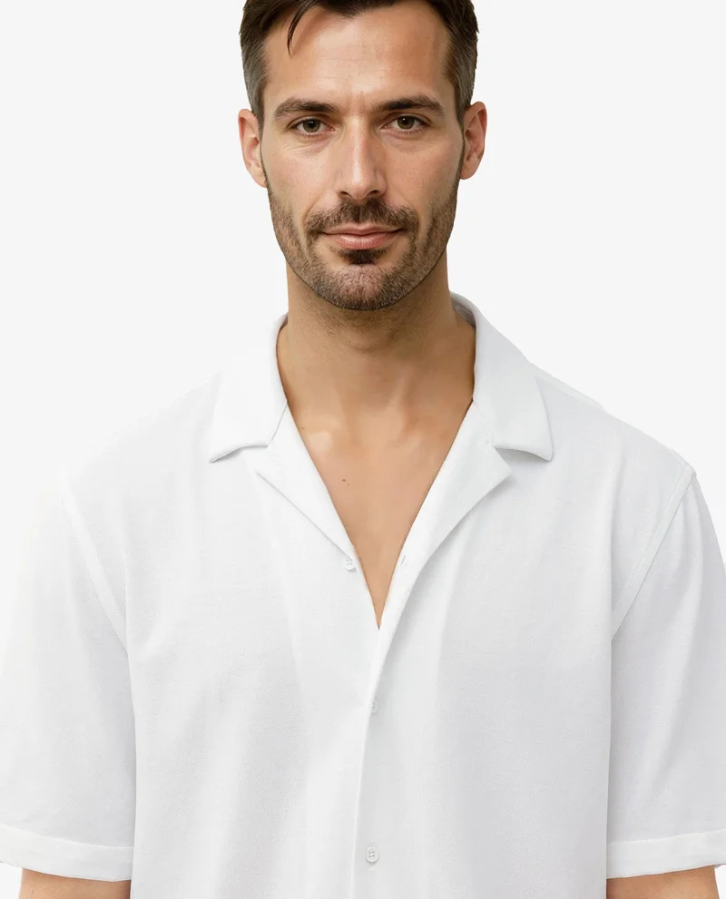 Rare Rabbit Men's Cuban Collar Knit Pique Shirt
