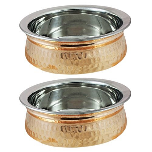 SKAVIJ Set of 2 - Copper Stainless Steel Tableware - Dishes Serving Bowl for Indian Food - Dia 5 Inches - Image 1