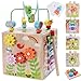 KMTJT Wooden Activity Cube Montessori Toys for 1 2 3 Year Old Toddlers One Year Old 1st First Birthday Gift Educational Toys for 12 Months Baby Boys Girls Bonus Sorting Stacking Game Pink - Image 3