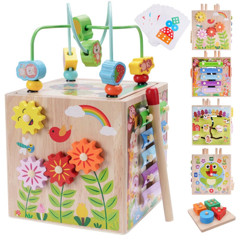 KMTJT Wooden Activity Cube Montessori Toys for 1 2 3 Year Old Toddlers One Year Old 1st First Birthday Gift Educational Toys for 12 Months Baby Boys Girls Bonus Sorting Stacking Game Pink - Image 2