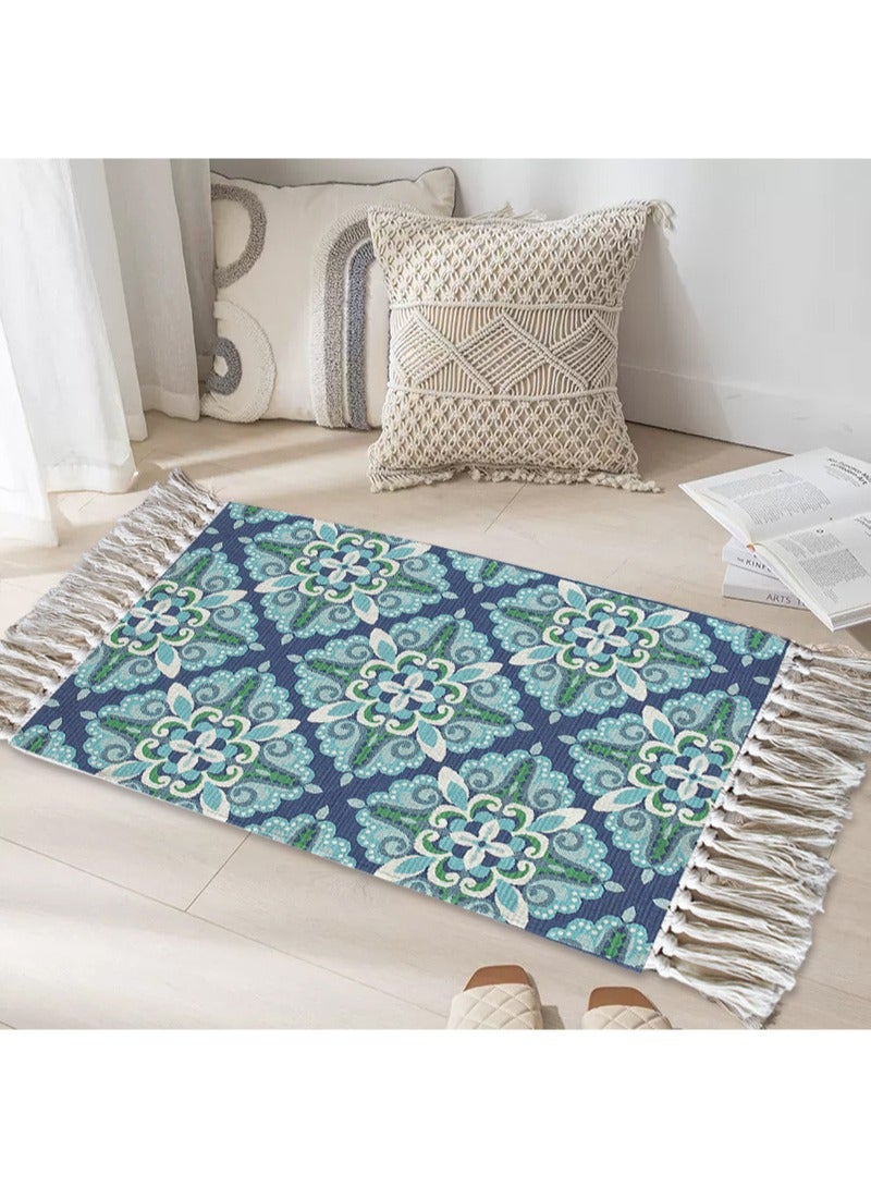 Nordic Cotton Door Mat Multicolour Anti Slip Cotton Rectangular Floor Mats 50 x 80cm  - Image 1