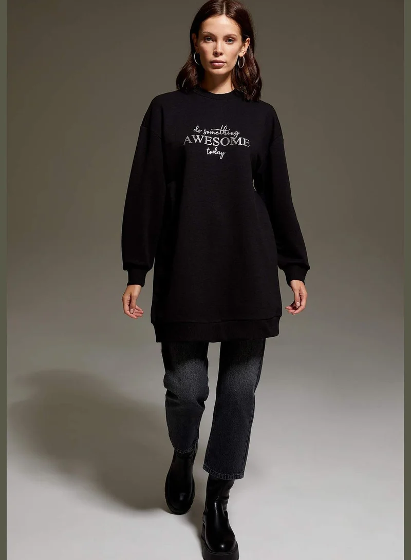 ديفاكتو Relax Fit Text Print Sweatshirt Tunic