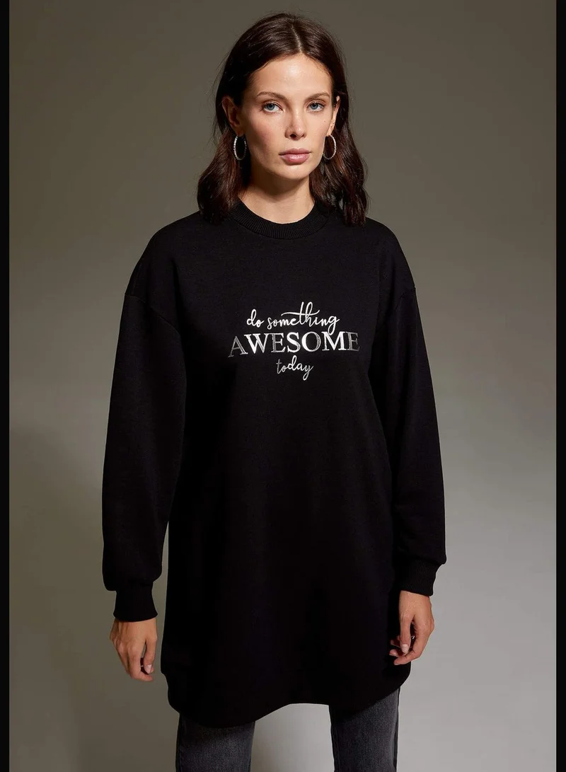 ديفاكتو Relax Fit Text Print Sweatshirt Tunic
