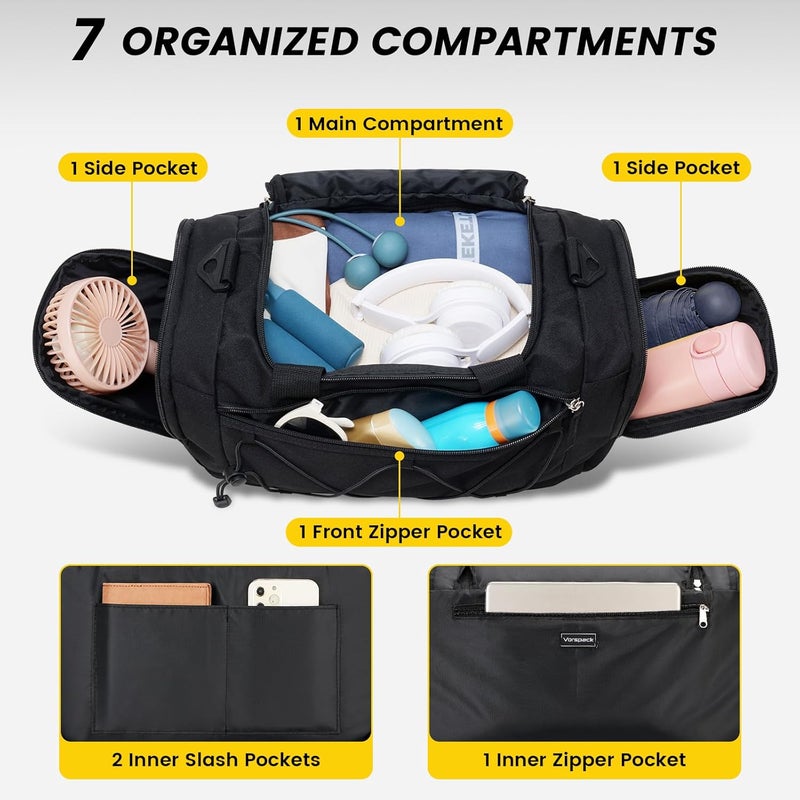 Vorspack Gym Bag for Men - 15/18/21 Inches Duffle Bag for Travel Lightweight Duffel Bag Personal Item Travel Bag Weekender Bag for Travel Sports Gym, Black, 15 Inches - Image 3