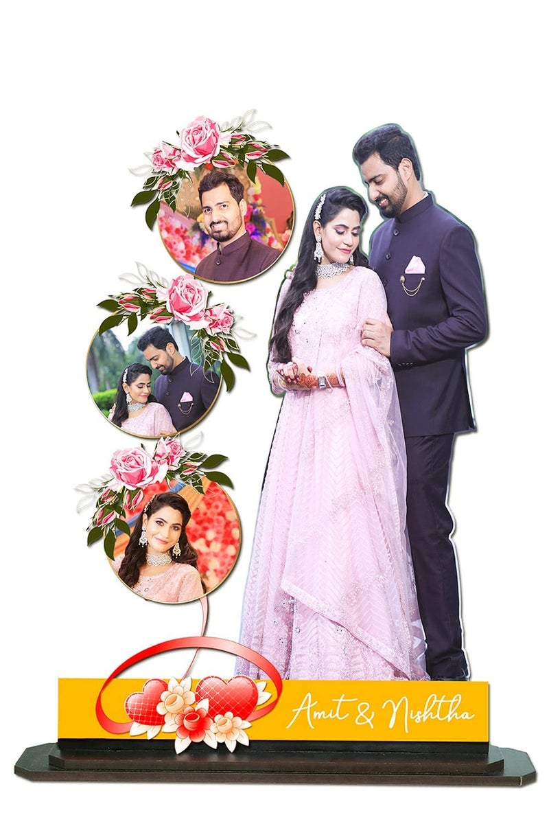 Inventoo Personalized Premium Gift Wooden Cutout Photo Frame Standy Customized Gift with Your Photos 9 x 11 inch - Image 1