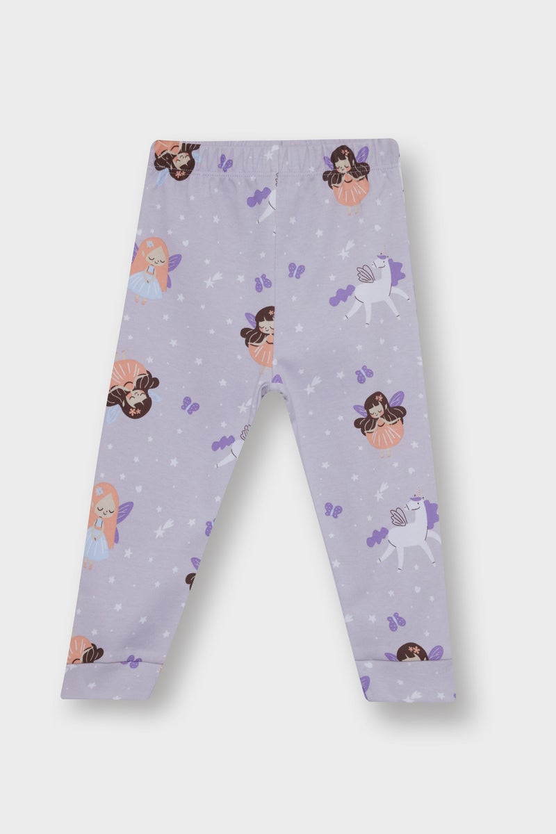 ديفاكتو طقم بيجامة بناتي مطبوعة كم طويل وبنطلون طويل - Image 2