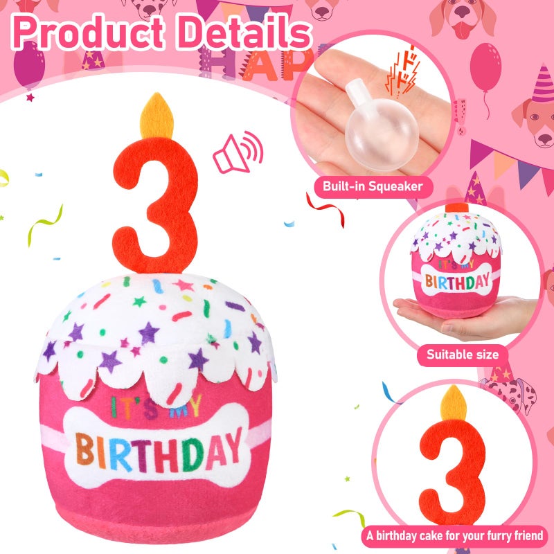 Dansydaisy Dog Birthday Cake Toy Accessories for Girl Boy Gifts, Squeaky Plush Toy for Dog Birthday Party Decor Favor for Large, Medium and Small Dogs(3rd,Pink) - Image 2
