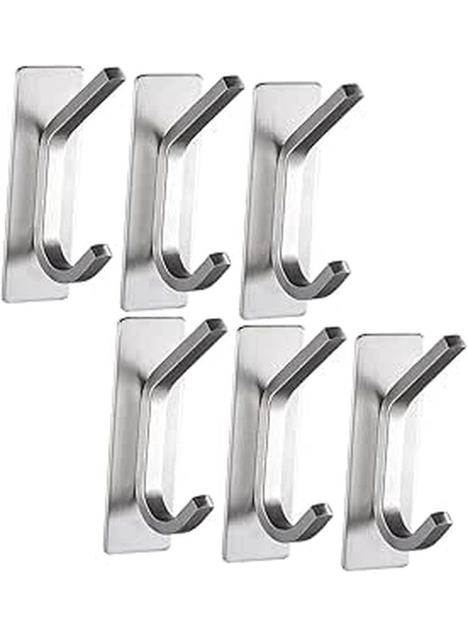 Stainless Steel Self Adhesive Wall Hooks 6 Pack for Coats Hats Strong No Drill Door Bathroom Kitchen Closet Storage - Image 1