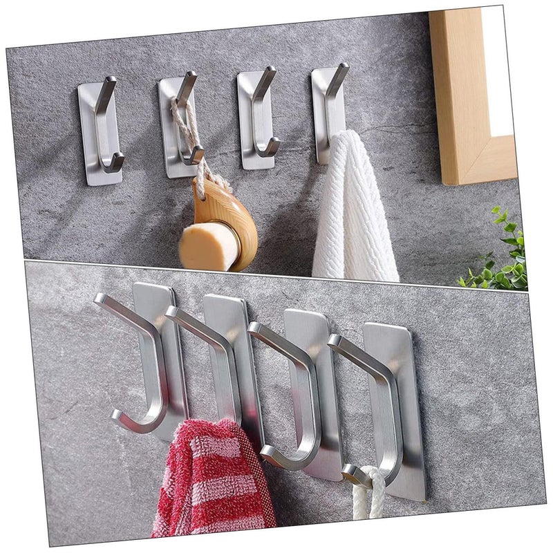 Stainless Steel Self Adhesive Wall Hooks 6 Pack for Coats Hats Strong No Drill Door Bathroom Kitchen Closet Storage - Image 5