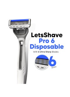 LetsShave Pro 6 Portable Razor For Men With Travel Cap, World'S First 6 Blade Razor, Disposable Razor For Men  - Image 2