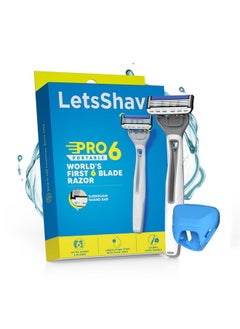 LetsShave Pro 6 Portable Razor For Men With Travel Cap, World'S First 6 Blade Razor, Disposable Razor For Men  - Image 1