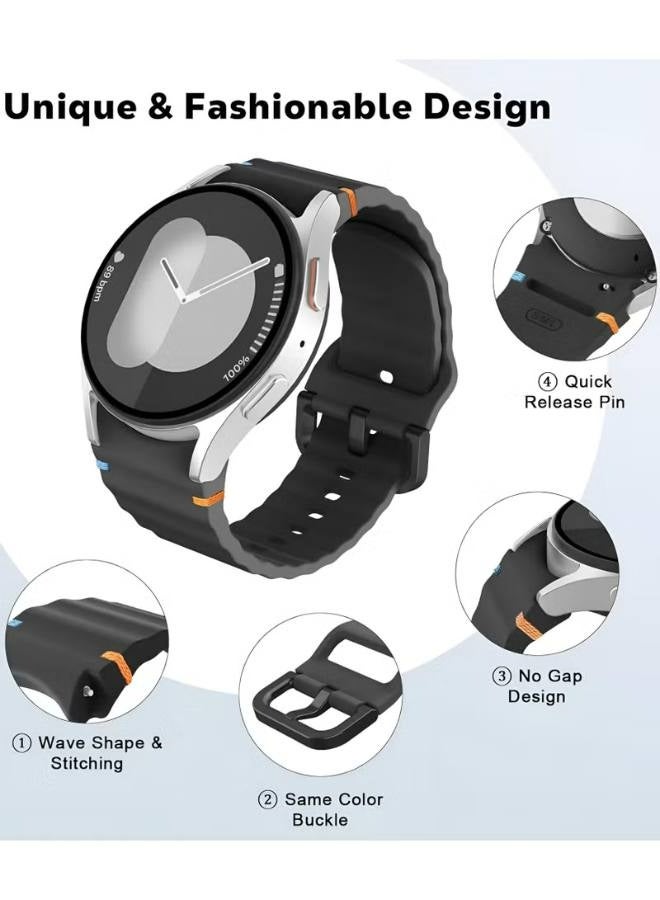 3 Pack Silicone Watch Bands Compatible with Galaxy Watch 7 6 5 4 FE and Classic Models 20mm Soft Sport Strap for Men and Women Black White Blue - Image 4