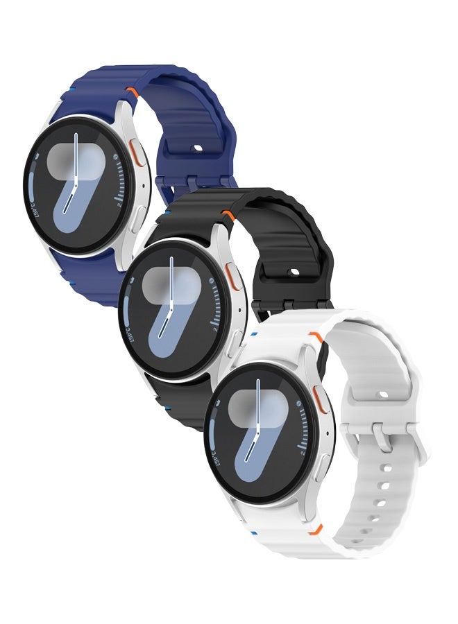 3 Pack Silicone Watch Bands Compatible with Galaxy Watch 7 6 5 4 FE and Classic Models 20mm Soft Sport Strap for Men and Women Black White Blue - Image 1