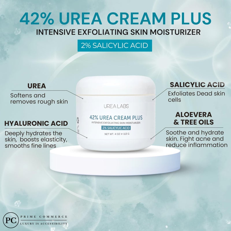 urea labs كريم يوريا 42% + حمض الساليسيليك 2% – أقصى قوة لإصلاح القدم والجلد | تقشير عميق وترطيب للكعوب المتشققة، القدمين الجافتين، الجلد الخشن وإزالة الكالو (4 أونصات) - Image 3
