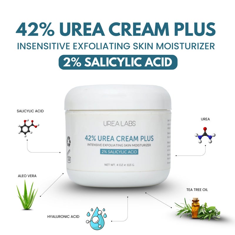 urea labs كريم يوريا 42% + حمض الساليسيليك 2% – أقصى قوة لإصلاح القدم والجلد | تقشير عميق وترطيب للكعوب المتشققة، القدمين الجافتين، الجلد الخشن وإزالة الكالو (4 أونصات) - Image 5
