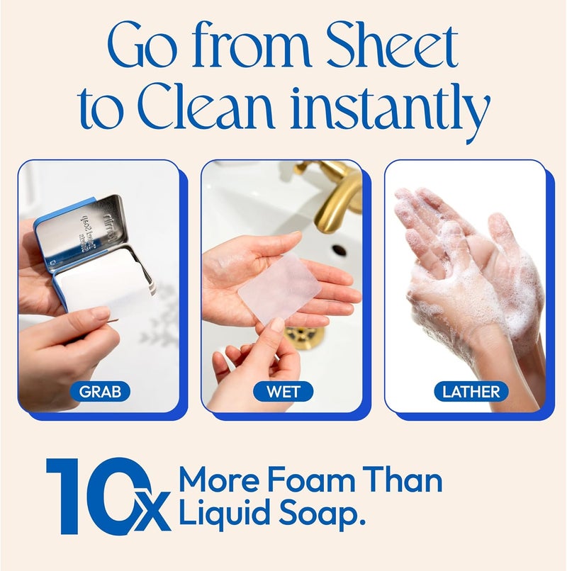 FOMIN - Antibacterial Paper Soap Sheets Tin for Traveling - (300 Sheets) Fragrance Free, Lemon, Lavender Portable Travel Hand Soap Sheets, Dissolvable Mini Camping Hand Soap for Hand Washing - Image 2