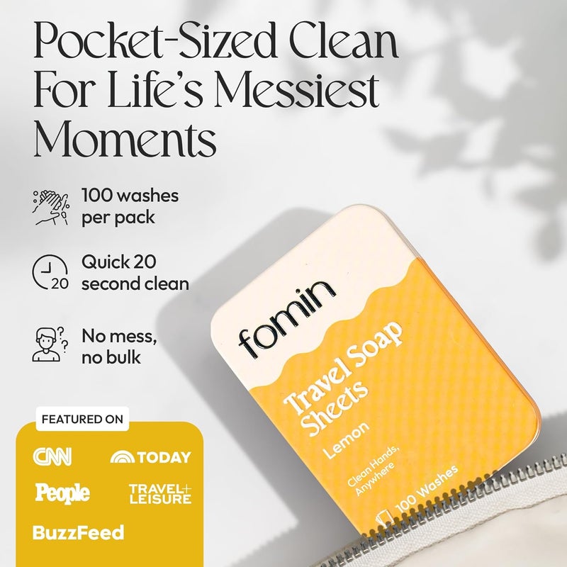 FOMIN - Antibacterial Paper Soap Sheets Tin for Traveling - (300 Sheets) Fragrance Free, Lemon, Lavender Portable Travel Hand Soap Sheets, Dissolvable Mini Camping Hand Soap for Hand Washing - Image 5