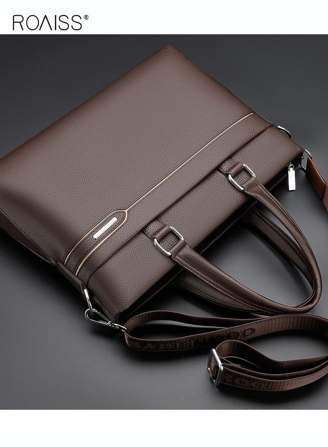 roaiss 2-Piece Business Pu Leather Briefcase Removable And Adjustable Shoulder Strap Business Computer Handbag +Zippered Pu Leather Wallet  - Image 3