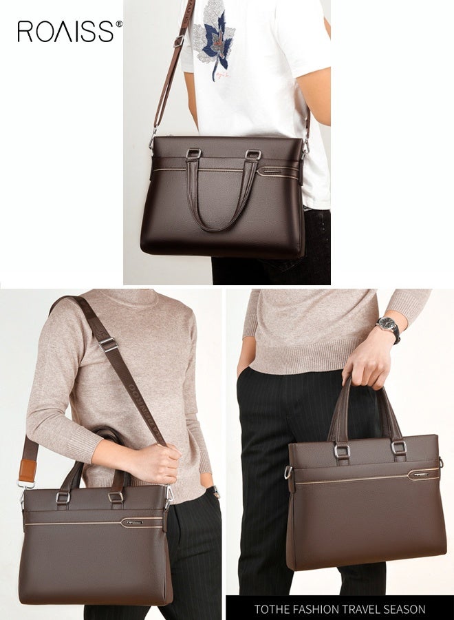 roaiss 2-Piece Business Pu Leather Briefcase Removable And Adjustable Shoulder Strap Business Computer Handbag +Zippered Pu Leather Wallet  - Image 4