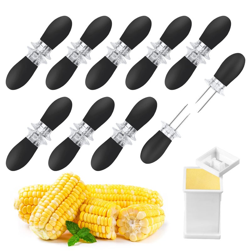 AUGSUN 18Pcs/9Pairs Black Corn Holders, Stainless Steel Corn Cob Holders Corn on The Cob BBQ Fork Skewers with Butter Spreader for Home Cooking Parties Camping - Image 1