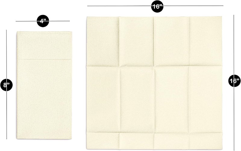 BloominGoods Disposable Linen-Feel Dinner Napkins with Built-in Flatware Pocket, 50-Pack CREAM Prefolded Cloth Like Paper Napkins For Dinner, Wedding Or Party [Silverware NOT Included] - Image 5