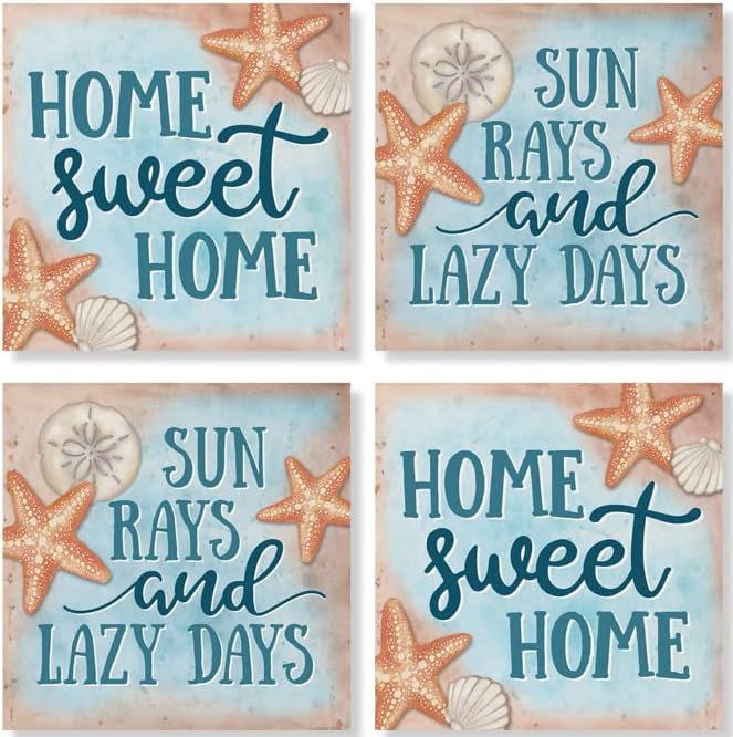 Carson Home Coral Blue Beach House Coaster 4inch Square Set of 4