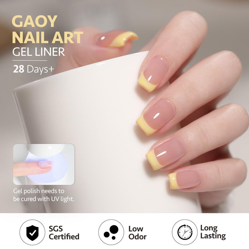 GAOY طلاء أظافر جل GAOY بلون أصفر دوامة، 12 مل، لون أصفر زبدة باهت مع فرشاة رفيعة، علاج بالأشعة فوق البنفسجية لتصميم مانيكير فرنسي في المنزل - Image 3