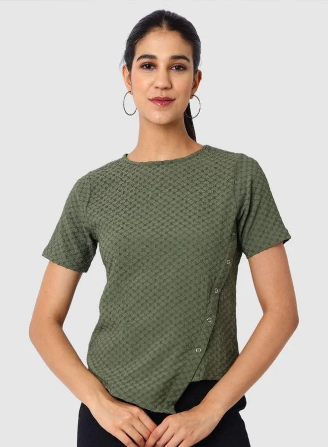 Freehand Freehand Women Green Textured Asymmetrical Top
