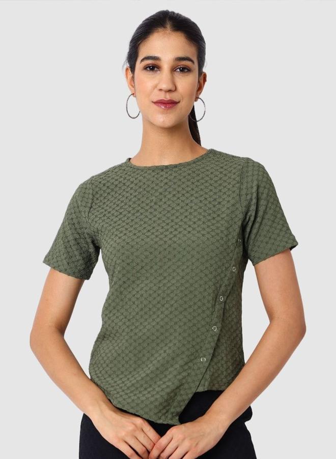 مرفوعة بلوزة غير متماثلة بنسيج محبوك - Image 2