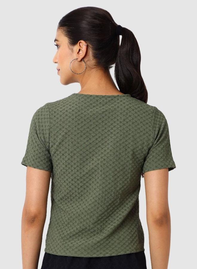 مرفوعة بلوزة غير متماثلة بنسيج محبوك - Image 4